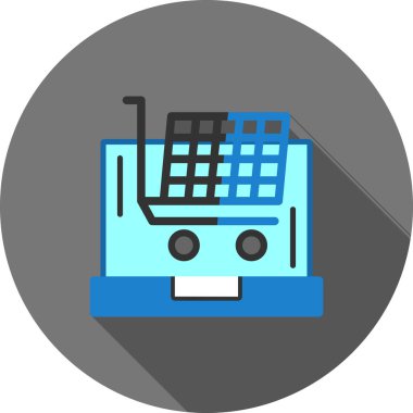 Alışveriş sepeti simgesi olan süpermarket arabası, düz stil vektör illüstrasyonu