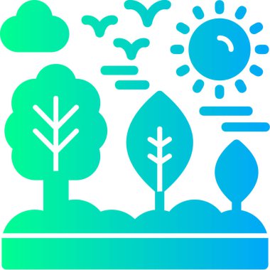 Güneş ve ağaçlı yeşil bir ağacın vektör çizimi.