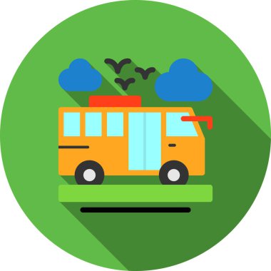 Otobüs Düz Gölgesi, Vektör İllüstrasyonu