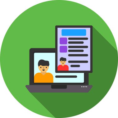 Video seslenmek kutsal kişilerin resmi. Video arama vektör simgesi web tasarımı için düz çizimi