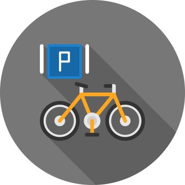 Bisikletin park yeri Düz Gölge, Vektör İllüstrasyonu