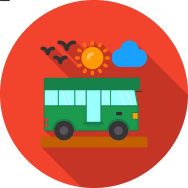 Otobüs Düz Gölgesi, Vektör İllüstrasyonu