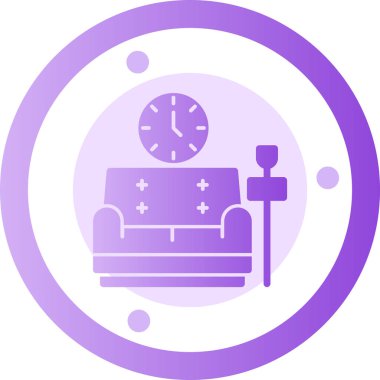 Mor kanepe ve saatli beyaz bir arka planın vektör çizimi