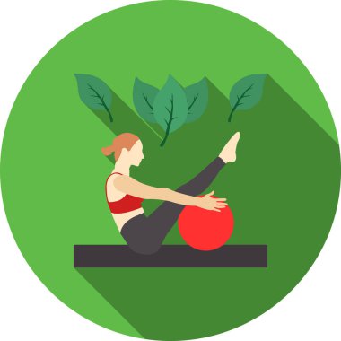 Kadın, ağaç ve top vektör çizimi ile yoga yapıyor.