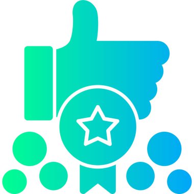 Başparmak yukarı simgesi. Kabartma biçimi iki renkli düz simge, yuvarlak açılar, mavi, beyaz renkler, yeşil arkaplan.