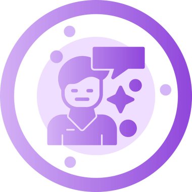 Mor bir çemberdeki bir adamın bir mesajı olan vektör çizimi