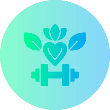 Beyaz arkaplanda yeşil kalp ve dambıl simgesi var. Fitness ve beden eğitimi. sağlıklı yaşam tarzı konsepti. Soyut çember rastgele noktalar. vektör illüstrasyonu