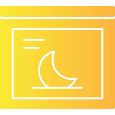 Gece Ay simgesi, ana hatlı vektör çizimi, ay işareti, ince çizgi izole edilmiş.