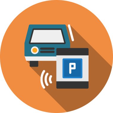 Uzaktan Otopark Düz Gölgesi, Vektör İllüstrasyonu