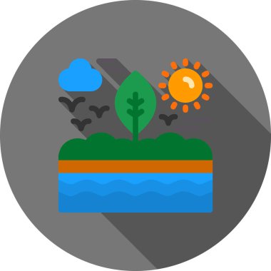 Dünya 'nın düz bir simgesi. Güneş beyaz bir arkaplanda daire çiziyor..