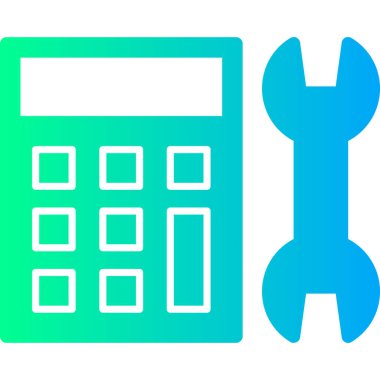 Hesap makinesi ve araç simgesi. Vektör çizim biçimi yuvarlak açılı düz ikonik semboldür, mavi renk, beyaz arkaplan.