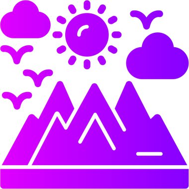 Güneş ve dağlar ikon vektör çizimi tasarımı