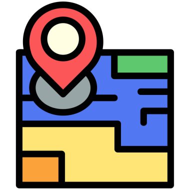 Harita GPS konum simgesi. harita konumu gps vektör renk düz izole