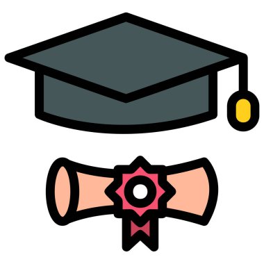 Mezuniyet diploması ikonu. Mezuniyet diploması vektör simgesi rengi düz izole