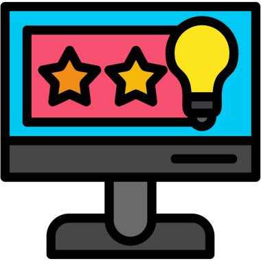 Yıldız ve ampul vektör illüstrasyon tasarımlı bilgisayar monitörü