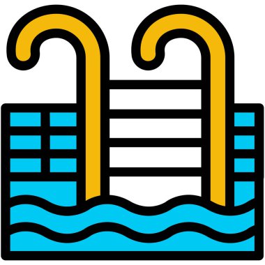 Yüzme havuzu simgesi renk ana hatları vektörü