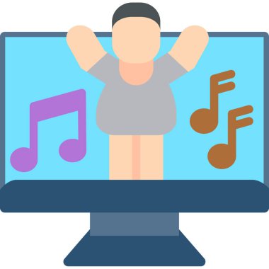 Müzik simgesinde dizüstü bilgisayarı olan kadın