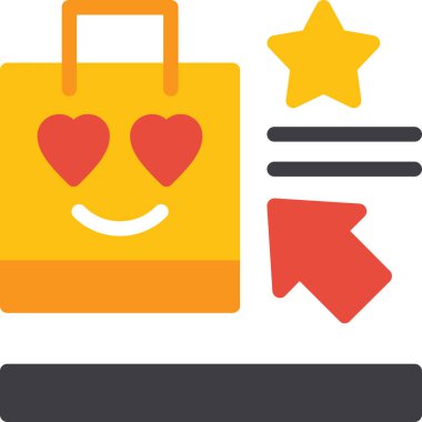 alışveriş torbası kalp simgesi düz stil