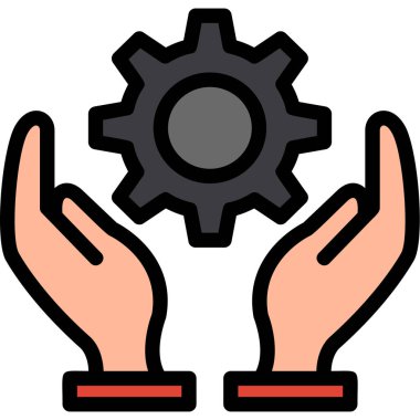 Dişli ve vitesli el, çizim, vektör, beyaz arka planda.