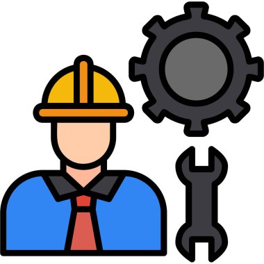 Dişli ve kask ikonlu adam, vektör illüstrasyonu