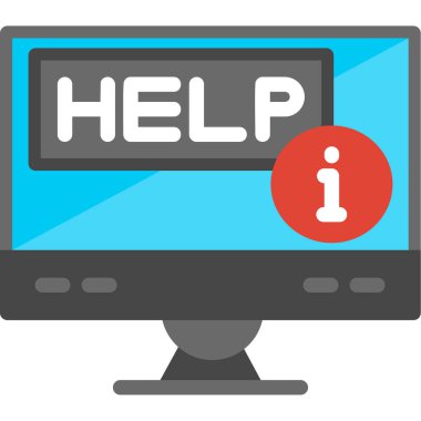 Yardım simgesi ile bilgisayar monitörü. düz vektör illüstrasyonu.