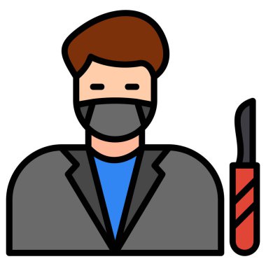 Maskeli ve termometre ikonlu Avatar Adam, vektör illüstrasyonu