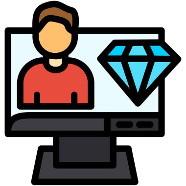 Bilgisayar simgesi olan bir adam. Web simgesi basit illüstrasyon