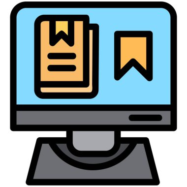 Bilgisayar masası simgesi renk ana hatları vektörü