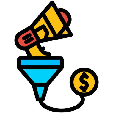 Para hunisi simgesi. Çizgi huni huni vektör simgesi rengi düz izole