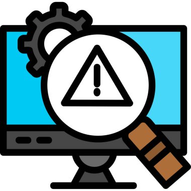 Dişli ikonlu bilgisayar monitörü. Bilgisayar vektör simgesi rengi düz izole edilmiş ana hat bilgisayarı