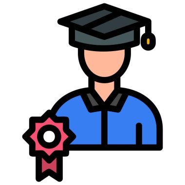 Mezuniyet başlığı simgesi renk ana hatları vektörü