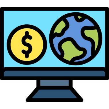 İnternet genel para simgesi renk ana hatları vektörü