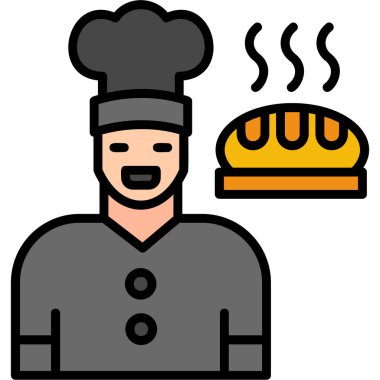 Şef yemek ikonu yapıyor - ana hatlarıyla