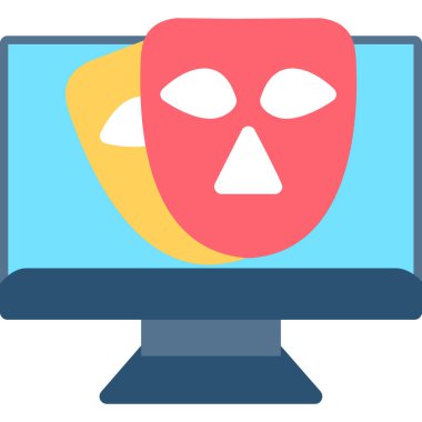 yüz simgesine sahip dizüstü bilgisayar, beyaz arkaplanda izole edilmiş vektör illüstrasyonu