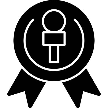 Ödül madalyası ikonu. biçim düz yuvarlak sembol, siyah renk, yuvarlak açılar, beyaz arkaplan