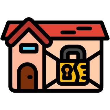 ev güvenliği ev simgesi renk ana hatları vektörü