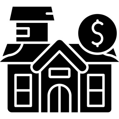 Ev binası ikonu. Vektör biçimi düz simge, siyah renk, beyaz arkaplan.