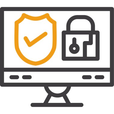 veri koruması düz çizgi simgesi, vektör illüstrasyonu, siber güvenlik kavramı