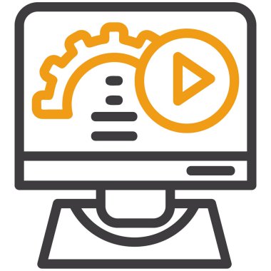 Dişli ikonlu bilgisayar monitörü. web tasarımı ve beyaz arkaplan üzerinde izole edilmiş bilgisayar ve dijital tablet vektör simgesi