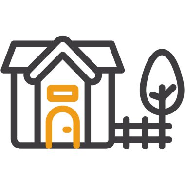 Bahçe ve ev çizgisi simgesi, bahçe ve bahçe, bahçe tabelası, vektör grafikleri, beyaz arka planda doğrusal desen, 10 birim.