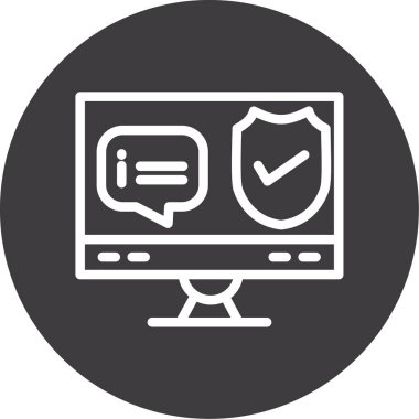 İşaretli ve kalkanlı bilgisayar monitörü, basit satır simgesi, çevrimiçi alışveriş kavramı, beyaz arkaplanda bilgisayar monitörü ve İnternet işareti,