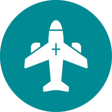 Uçak simgesi. Bu düz vektör sembolü cyan ve mavi renkler kullanır, yuvarlak açılar ve beyaz arkaplan üzerinde izole edilmiş.