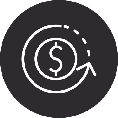 Para değişimi vektör simgesi. Bu yuvarlak düz sembol beyaz arkaplanda siyah renk ve gri renklerle çizilir.