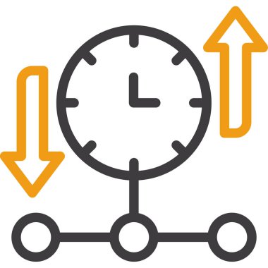 Saat vektör simgesi. biçim düz çizgi, sarı renk, beyaz arkaplan.