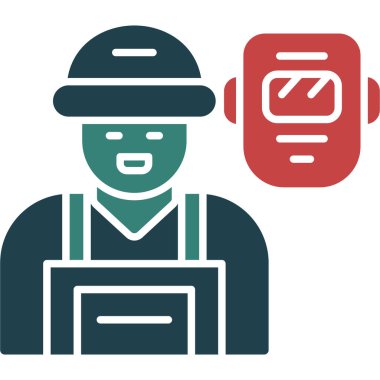 Telefon ikonu olan bir işçi. vektör illüstrasyonu