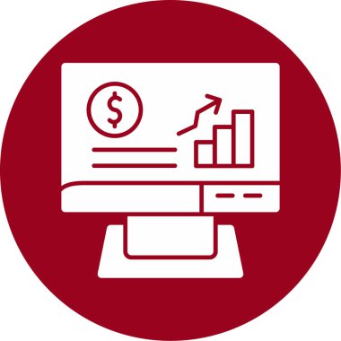 Grafik ve grafik simgesi olan bilgisayar monitörü, basit simge