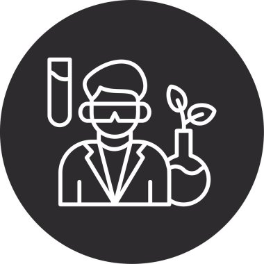 Bir tüp ve mikroskop ikonu olan bir bilim adamı.