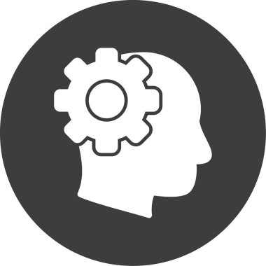 Beyin vektör simgesi. resim biçimi, beyaz ve gri arkaplan ile yuvarlak gri üzerinde çift renkli düz simge sembolüdür..