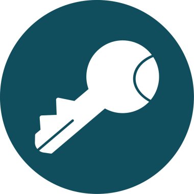 İlkel setten anahtar simgesi. Bu izole düz sembol beyaz arkaplan üzerinde yumuşak mavi renk ile çizilir, açılar yuvarlaktır.