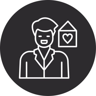 Kalp ikonu olan adam, vektör illüstrasyonu